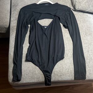 Just Polly Black V-Neck Top with Bodysuit